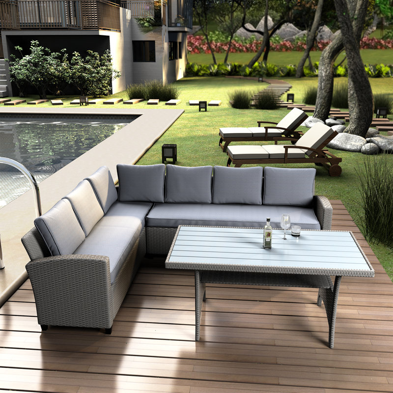 Orren Ellis 3 PCS Patio Outdoor Furniture Sectional PE Rattan Wicker